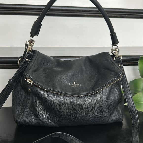 Kate Spade New York Black Pebbled Leather Shoulder Bag Crossbody purse soft lux - Picture 1 of 7